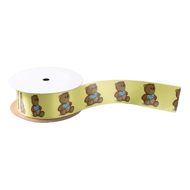 Teddy Bear with Bib on Yellow Satin Ribbon (Spool)