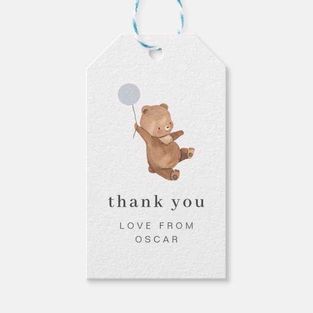 Teddy Bear with Blue Balloon Gift Tag (Front)