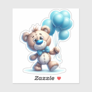 Teddy bear with blue balloons