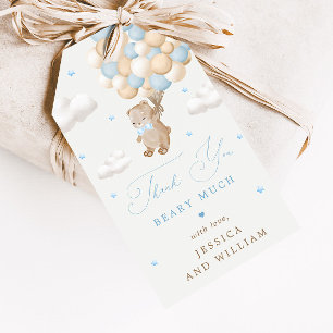 Teddy Bear with Blue Balloons Baby Shower Gift Tags