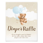 Teddy Bear with Blue Balloons Diaper Raffle Sign