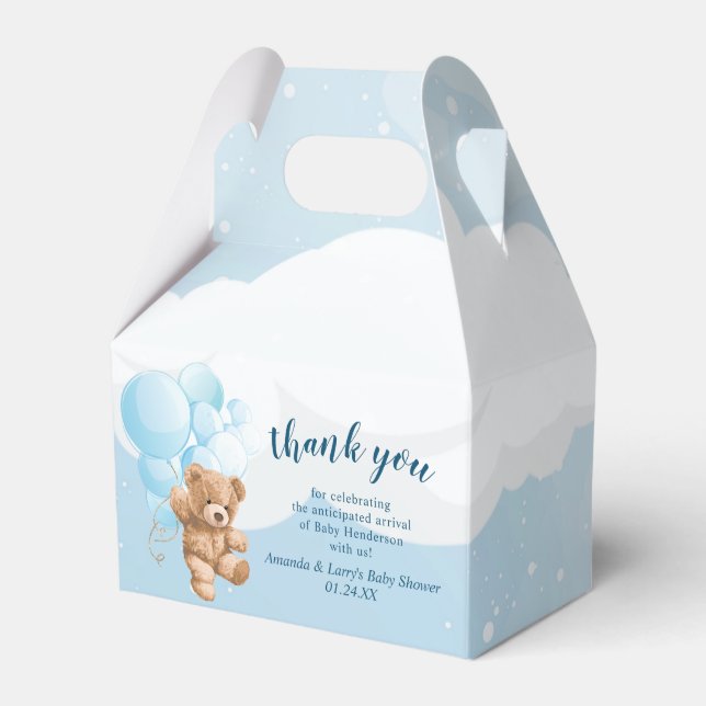 Teddy Bear with Blue Balloons Favour Box (Front Side)