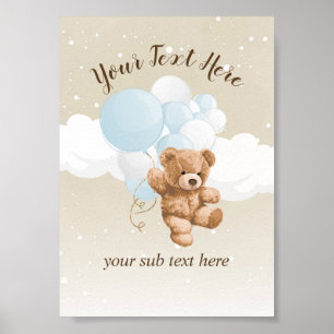 Teddy Bear with Blue Balloons Table Sign