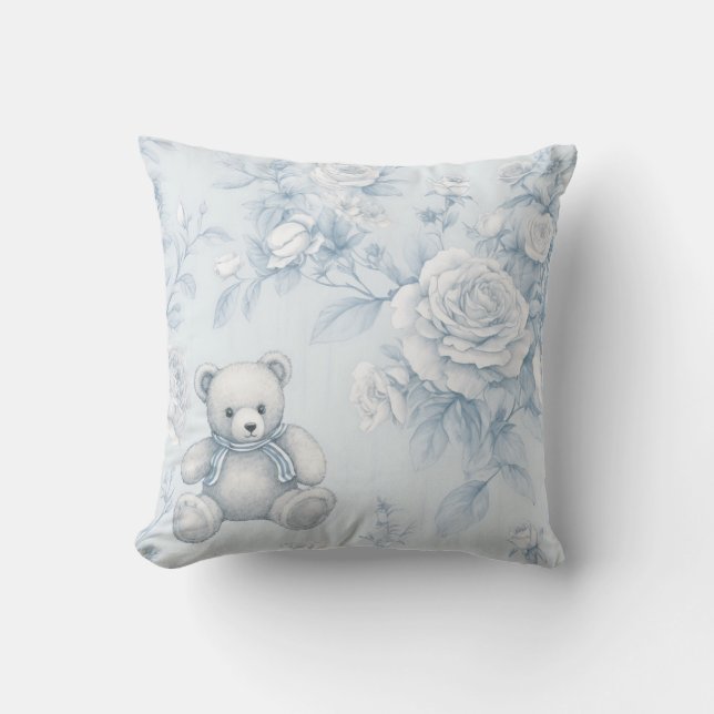 teddy bear with blue roses cushion (Front)