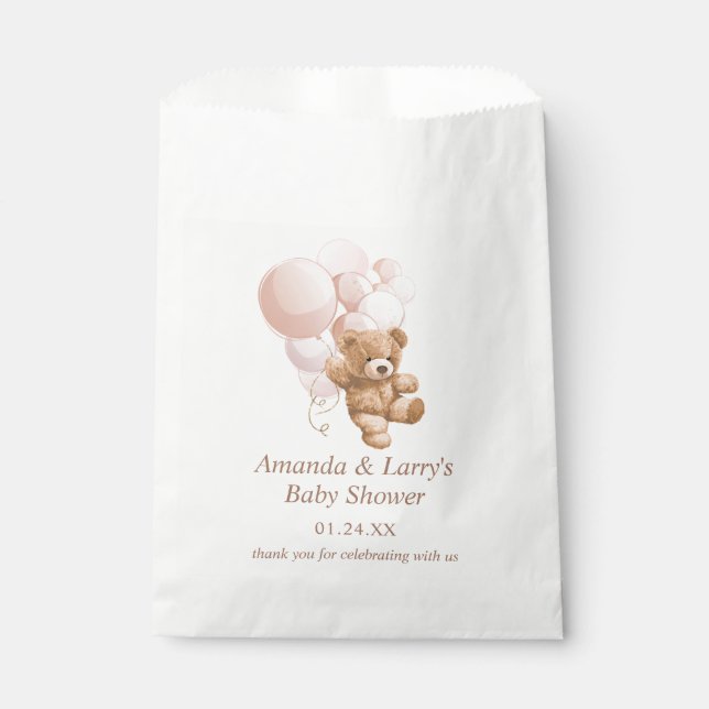 Teddy Bear with Blush Pink Balloons Favour Bags (Front)