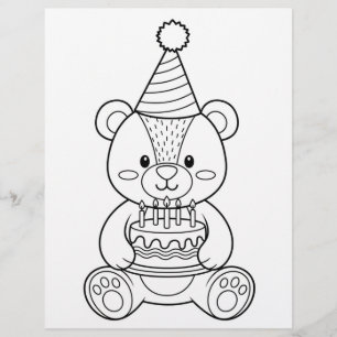 Teddy Bear with Cake Colouring Page