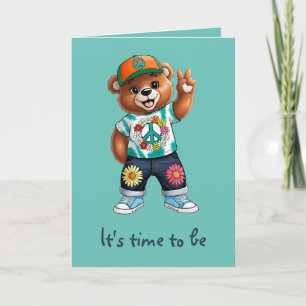 Teddy Bear with casual peaceful outfit 1 Card