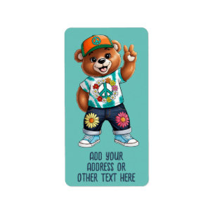 Teddy Bear with casual peaceful outfit 1 Label