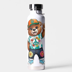 Teddy Bear with casual peaceful outfit 1 Water Bottle