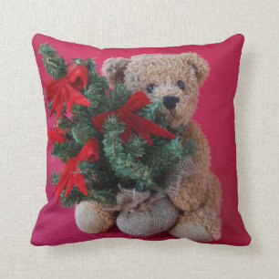Teddy bear with Christmas tree Cushion