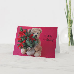 teddy bear with Christmas tree greeting card
