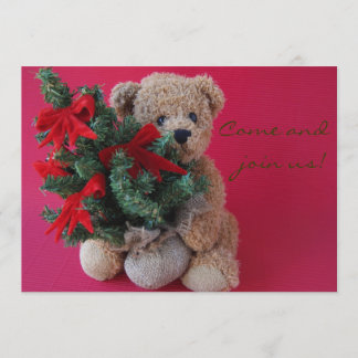 teddy bear with Christmas tree invitation