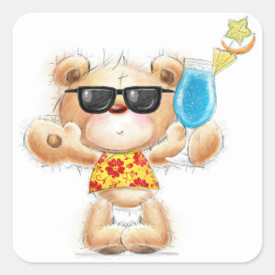 Teddy Bear with Cocktail and Sunglasses Sticker