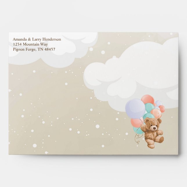 Teddy Bear with Colour Balloons Bearly Wait Envelope (Front)