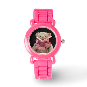 teddy bear with fabric hearts glitter watch