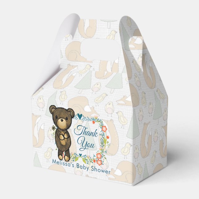 Teddy Bear with Floral Wreath Baby Shower Favour Box (Front Side)