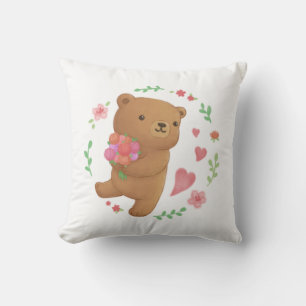 Teddy Bear with Flowers Cushion