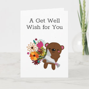 Teddy Bear with Flowers Get Well Card