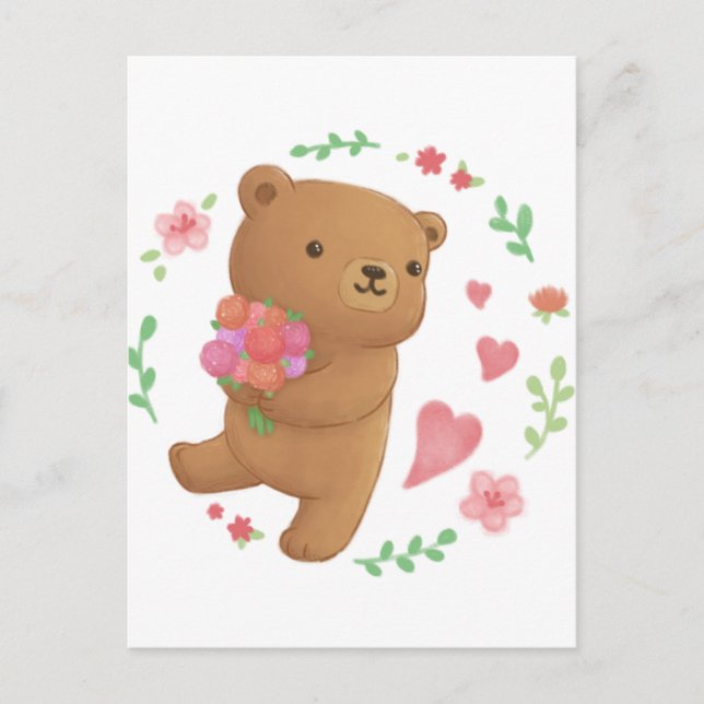 Teddy Bear with Flowers Postcard (Front)