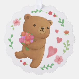 Teddy Bear with Flowers Tree Decoration Card