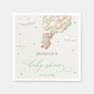 Teddy Bear with Green Balloons Baby Shower Napkin