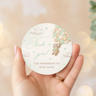 Teddy Bear with Green Balloons Thank You Classic Round Sticker