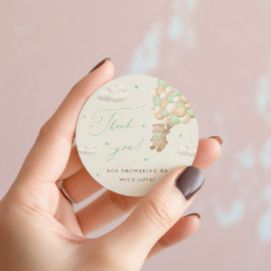 Teddy Bear with Green Balloons Thank You Classic Round Sticker