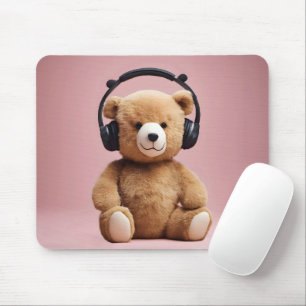 Teddy Bear With Headphones Mouse Mat