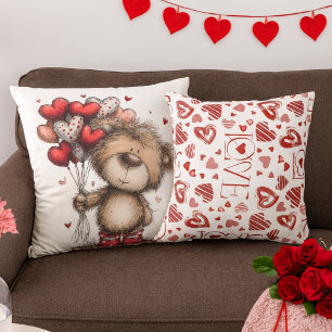 Teddy Bear With Heart Balloons & LOVE Pattern Cushion