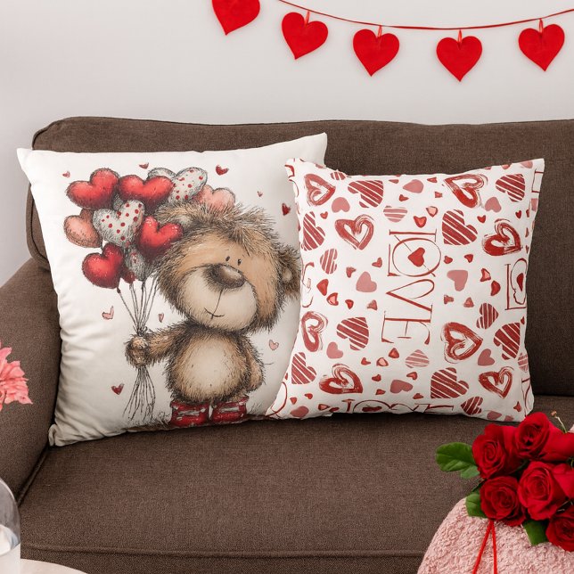 Teddy Bear With Heart Balloons & LOVE Pattern Cushion (Creator Uploaded)