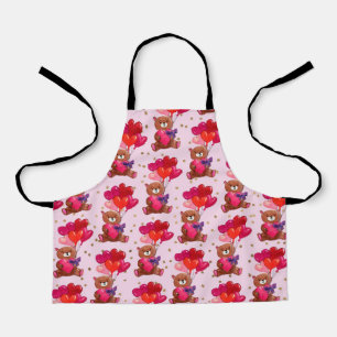 Teddy Bear With Heart Balloons Pattern Apron