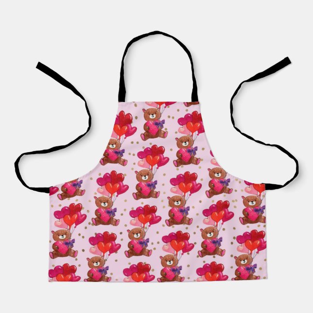 Teddy Bear With Heart Balloons Pattern Apron (Front)