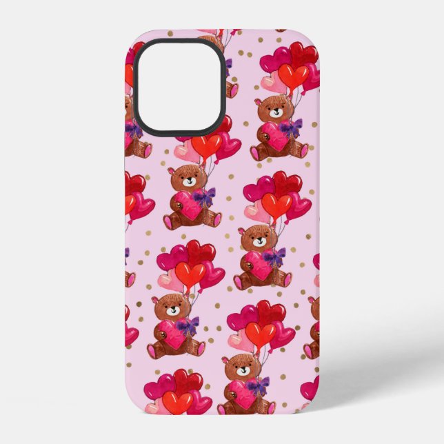 Teddy Bear With Heart Balloons Pattern iPhone Case (Back)
