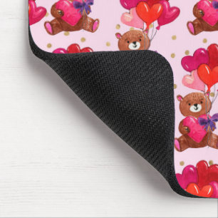 Teddy Bear With Heart Balloons Pattern Mouse Mat