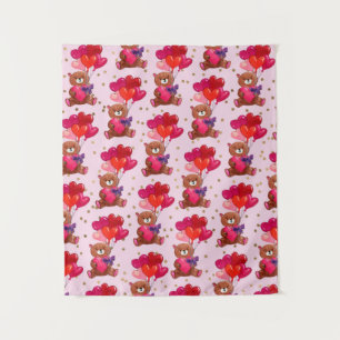Teddy Bear With Heart Balloons Pattern Tapestry