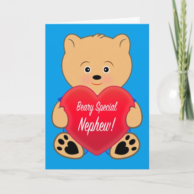 Teddy Bear with Heart Birthday Nephew Card (Front)