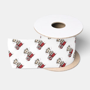 Teddy Bear with Heart Gift and Polka Dot Box Satin Ribbon