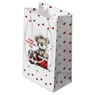 Teddy Bear with Heart Gift and Polka Dot Box Small Gift Bag