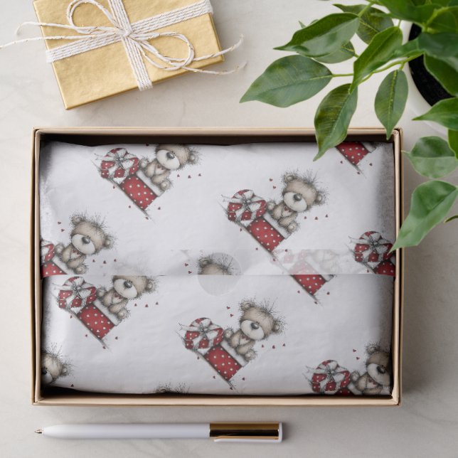 Teddy Bear with Heart Gift and Polka Dot Box Tissue Paper (Gift)