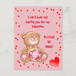 Teddy Bear with Heart in Hand Valentine Postcard