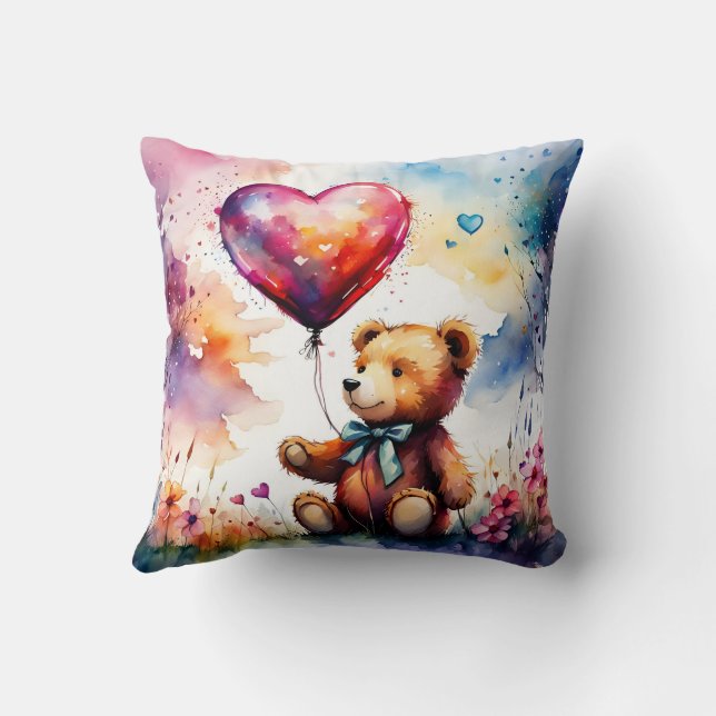 Teddy bear with Heart shaped balloons Cushion (Back)