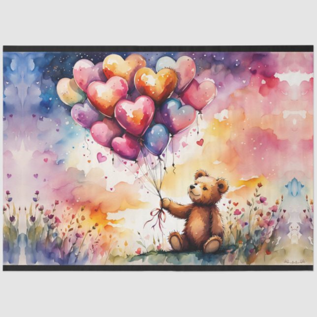 Teddy bear with Heart shaped balloons Tissue Paper (Front)