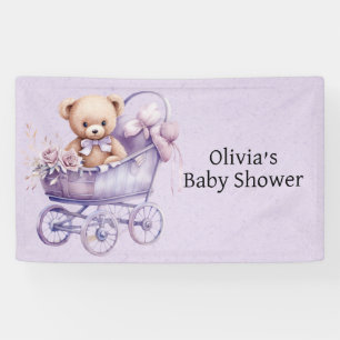 Teddy Bear With Lavender Carriage Girl Baby Shower Banner