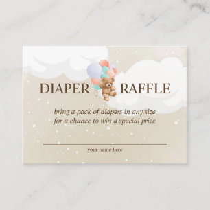 Teddy Bear with Mulit-Color Balloons Diaper Raffle Enclosure Card