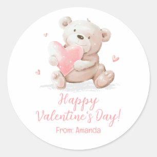 Teddy Bear with Name Valentine's Day Classic Round Sticker