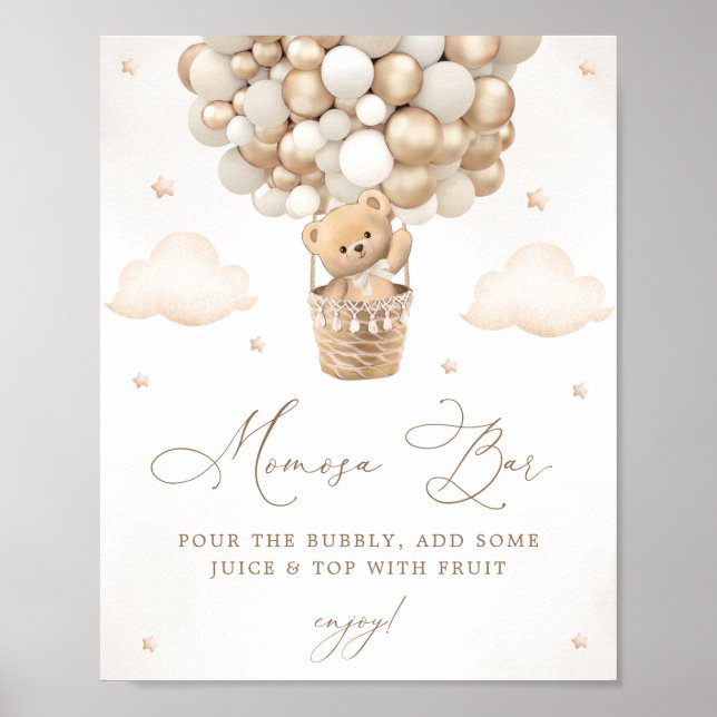 Teddy Bear with Neutral Balloons Mimosa Bar Poster (Front)