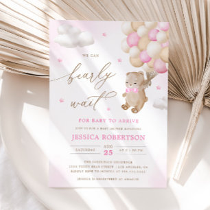 Teddy Bear with Pink Ballons Baby Shower Invitation