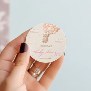 Teddy Bear with Pink Balloons Baby Shower Classic Round Sticker