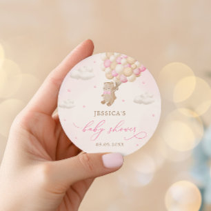 Teddy Bear with Pink Balloons Baby Shower Classic Round Sticker
