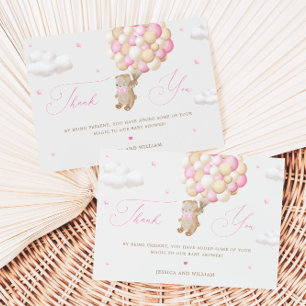 Teddy Bear with Pink Balloons Thank You Card